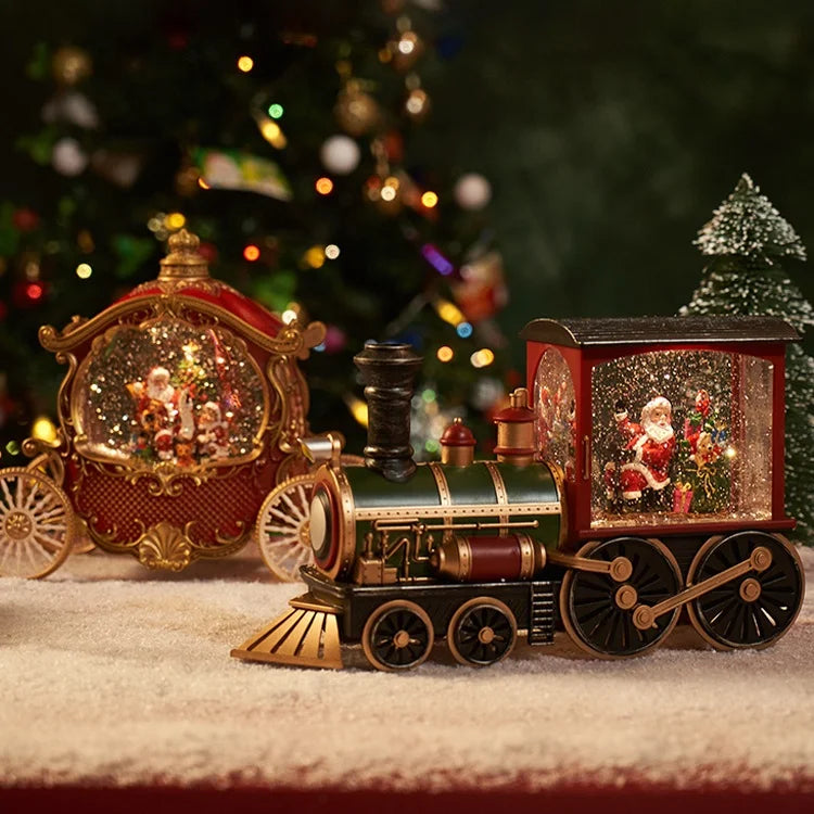 The Heart of Christmas — Santa’s Illuminated Train Snow Globe Lantern.