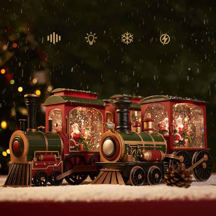 The Heart of Christmas — Santa’s Illuminated Train Snow Globe Lantern