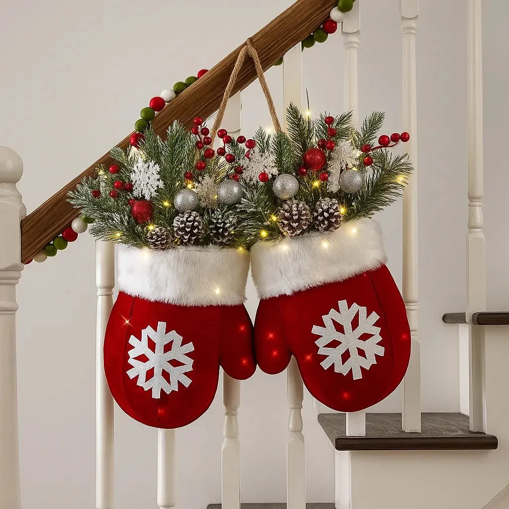 🎄Hot Sale-60% OFF🥊Twinkling Christmas Mitten Wreath with LED Lights✨