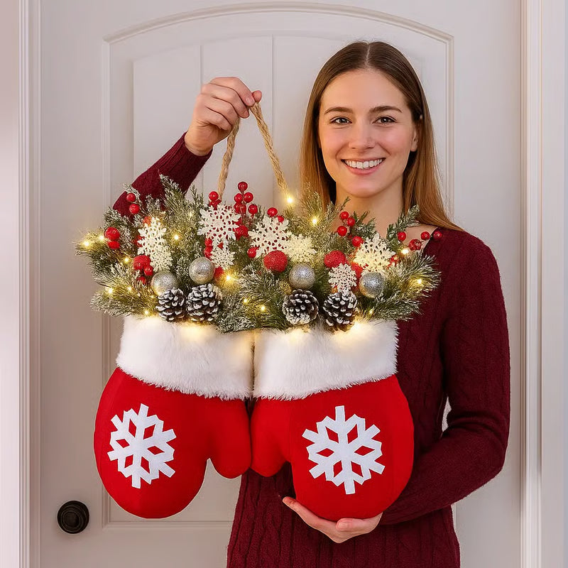 🎄Hot Sale-60% OFF🥊Twinkling Christmas Mitten Wreath with LED Lights✨